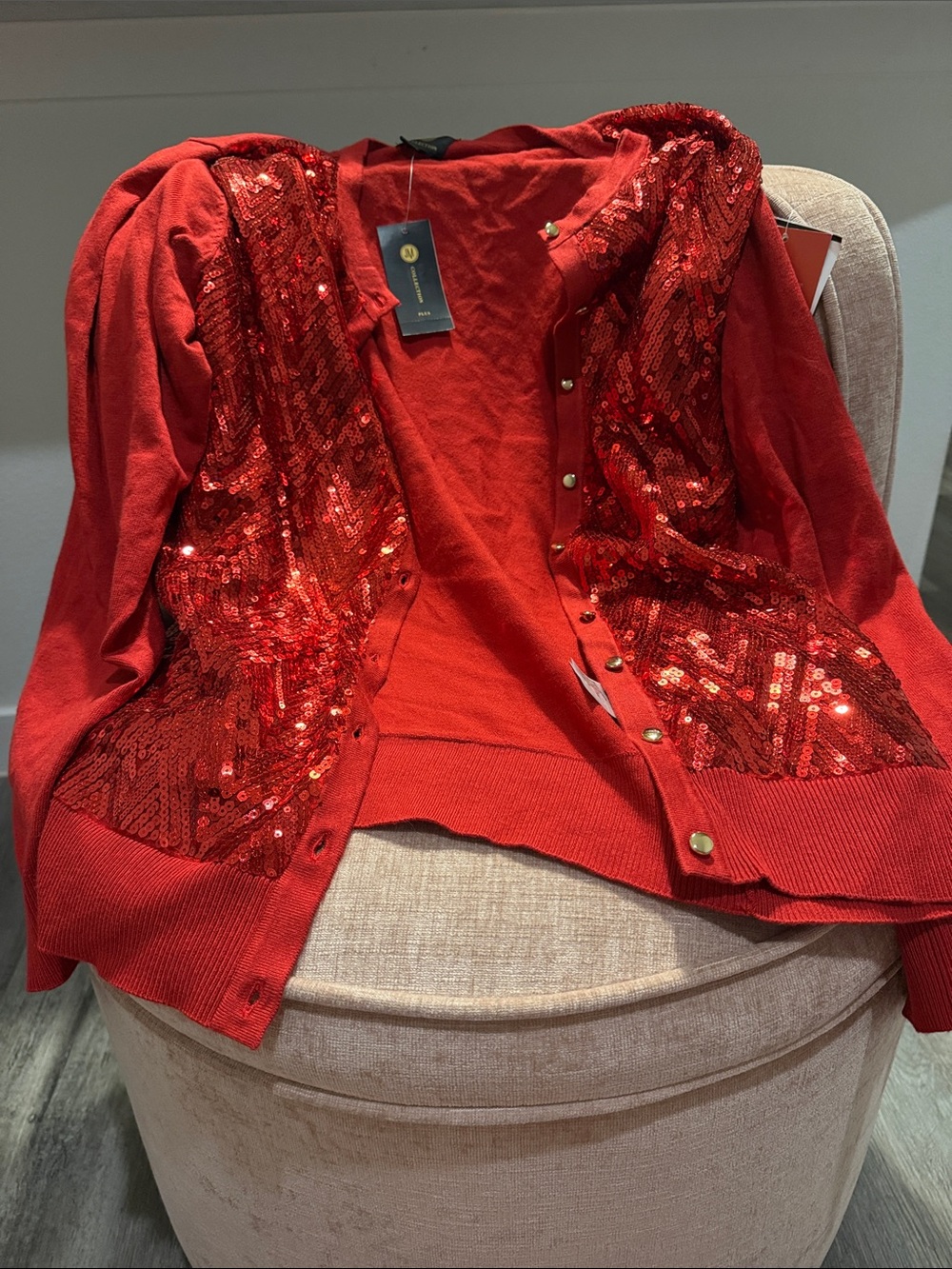 Red Sequin Front Cardigan JM collection plus